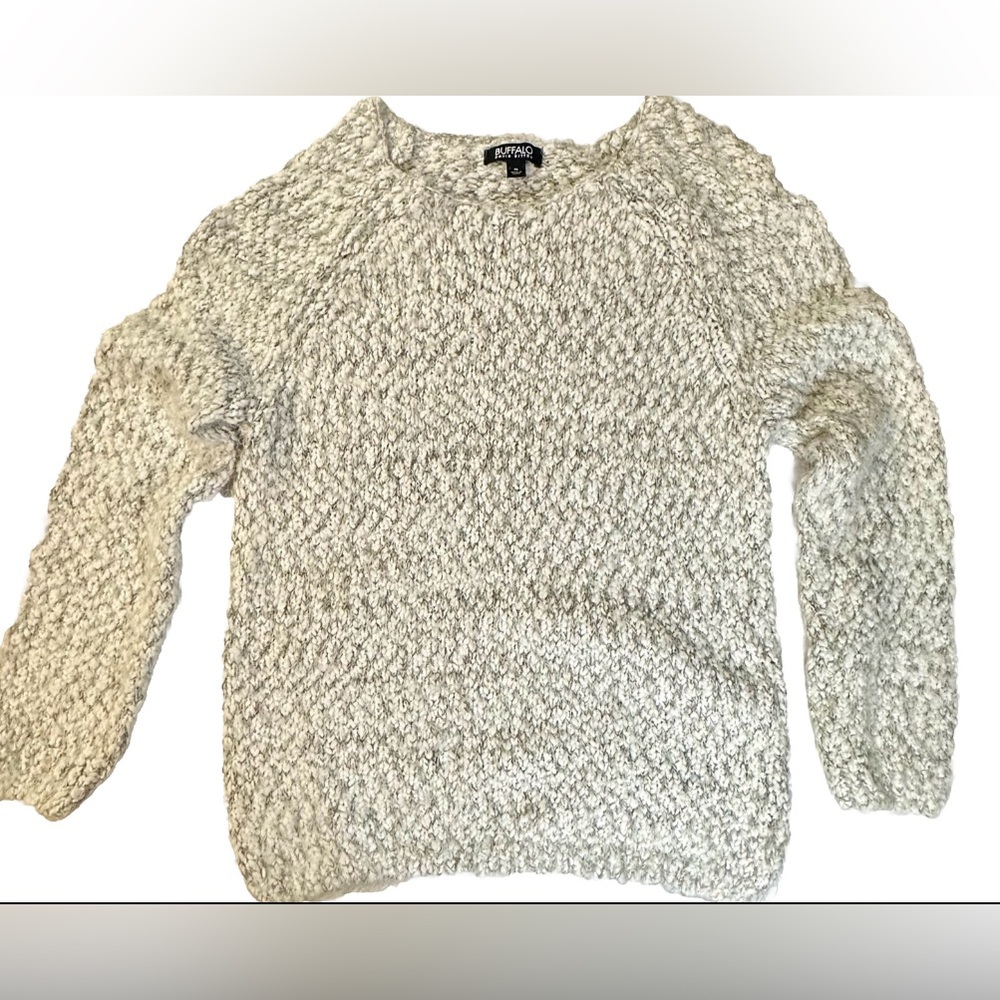 Buffalo David Bitton Sweater Women's White Gray Knit Round Neck Chunky X-Large